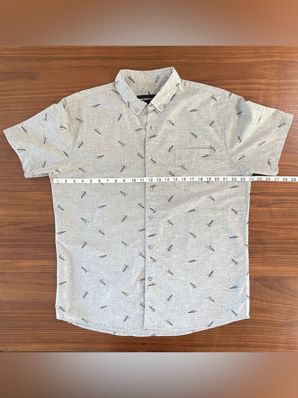 Molokai Surf Co. Gray Paper Airplane Print Button-Up Shirt Casual Beach - Picture 6 of 7